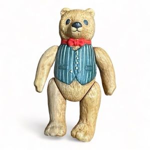 1983 Vintage Department 56 Porcelain String Jointed Teddy Bear Ornament 4.5”